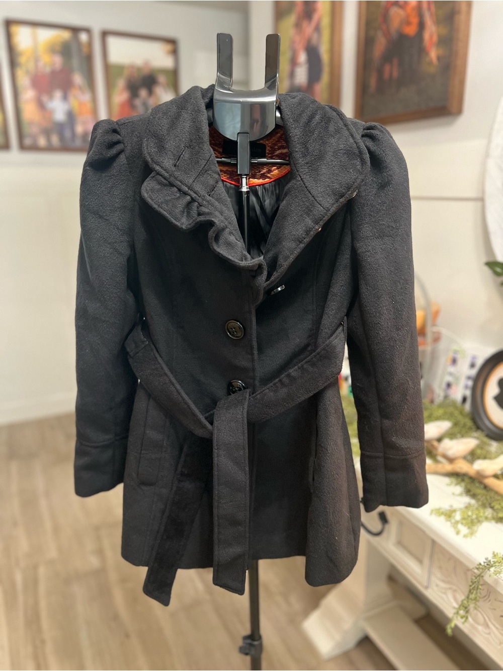 Steve Madden Black Button-Front Trench Coat
